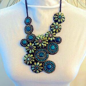 Stunning Artistry in Beadwork! Handmade Statement Necklace in hues of Blue/Green